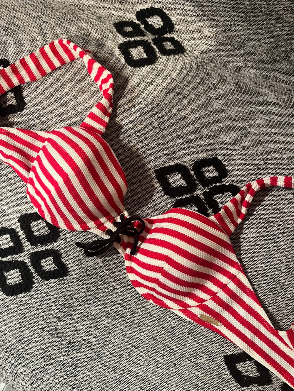 Guess Red and White Striped Women's Bikini Top